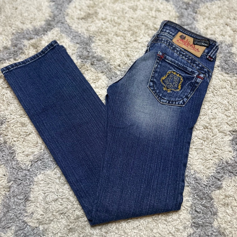 Y2K Tribal Blue Denim with Contrast Stitching